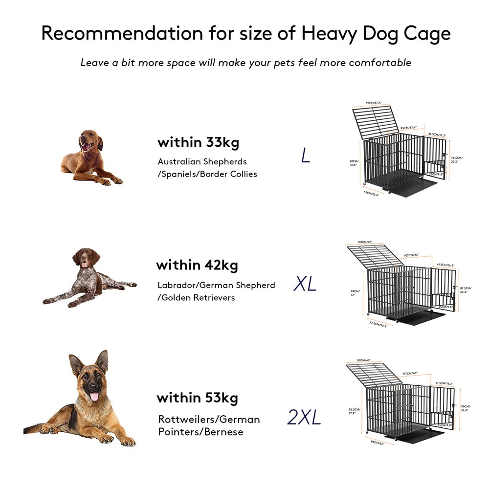 BORWARTH Heavy Duty Dog Crate Tear-Resistant Metal Kennel Lockable Wheels