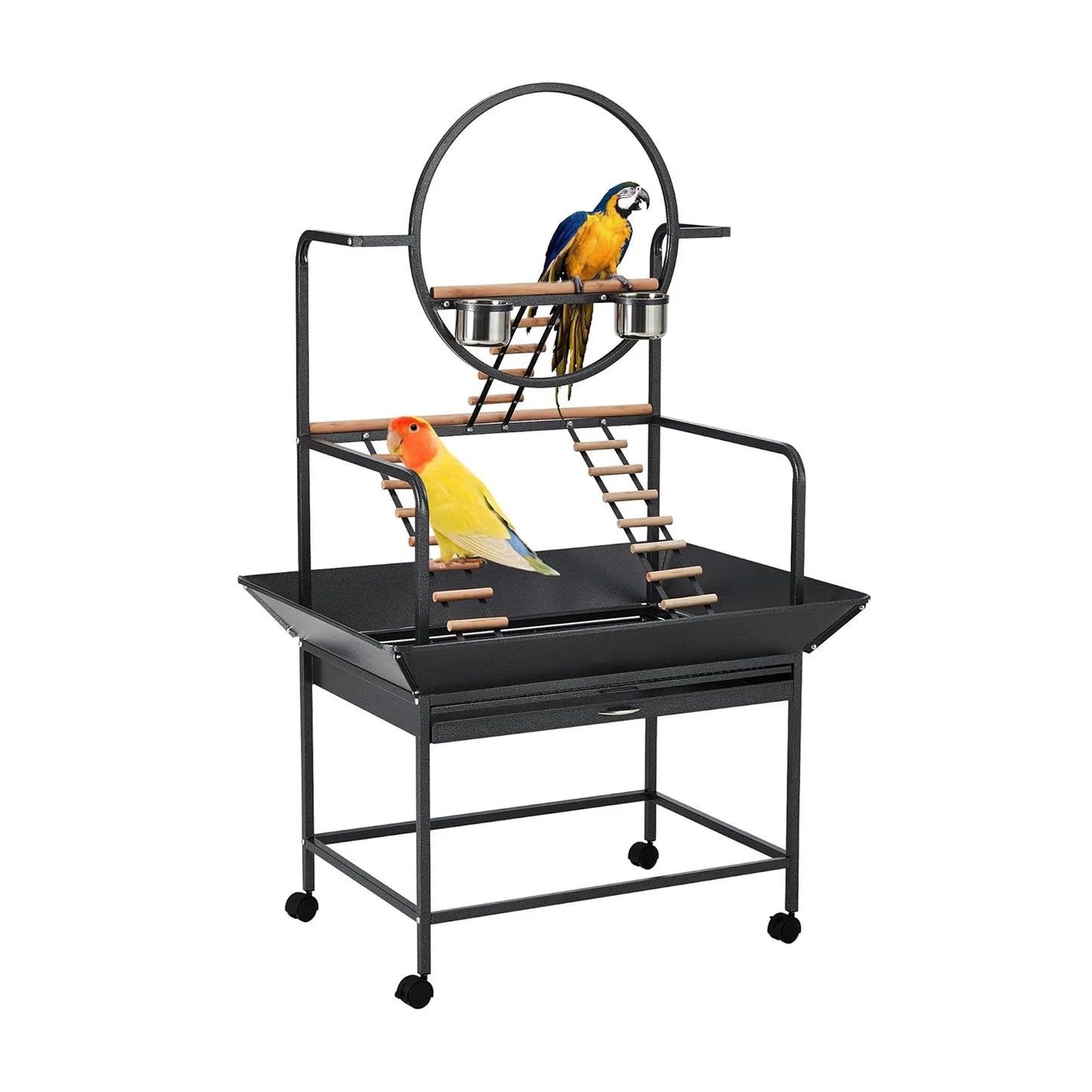 HiMISSCN Parrot Play Stand With Lockable Wheels Heavy Duty Metal