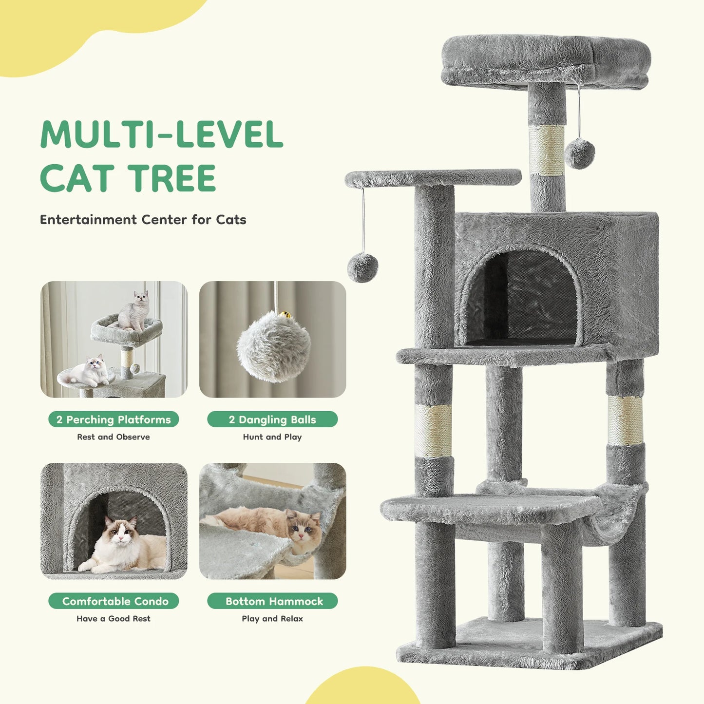 JHK Cat Tree Tower for Multi Cat Climbing Sisal Posts