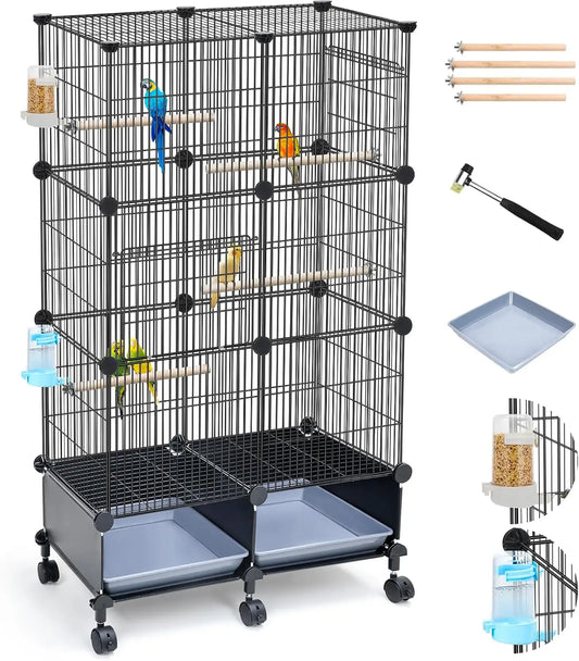 Spacious Bird Cage With Wooden Perches Water Bottle And Feeder
