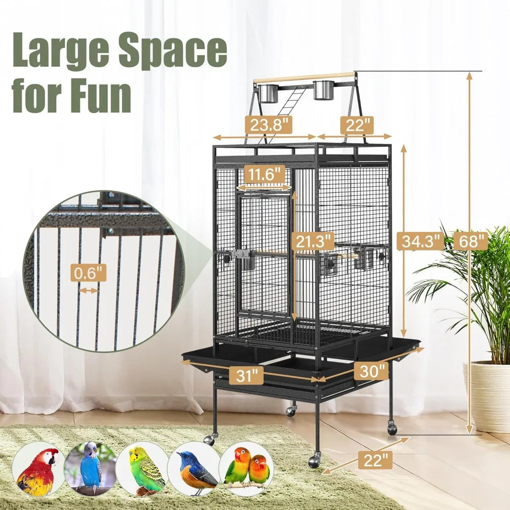 Playtop Parrot Cage With Rolling Stand Wrought Iron