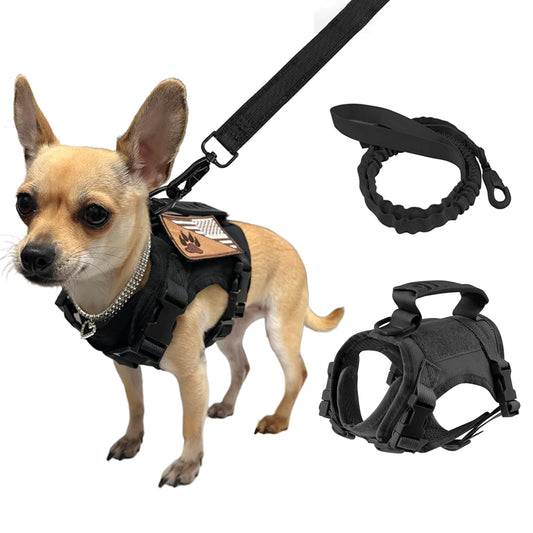 PETRAVELCN Tactical Puppy Harness Leash Set For Small Dogs Adjustable