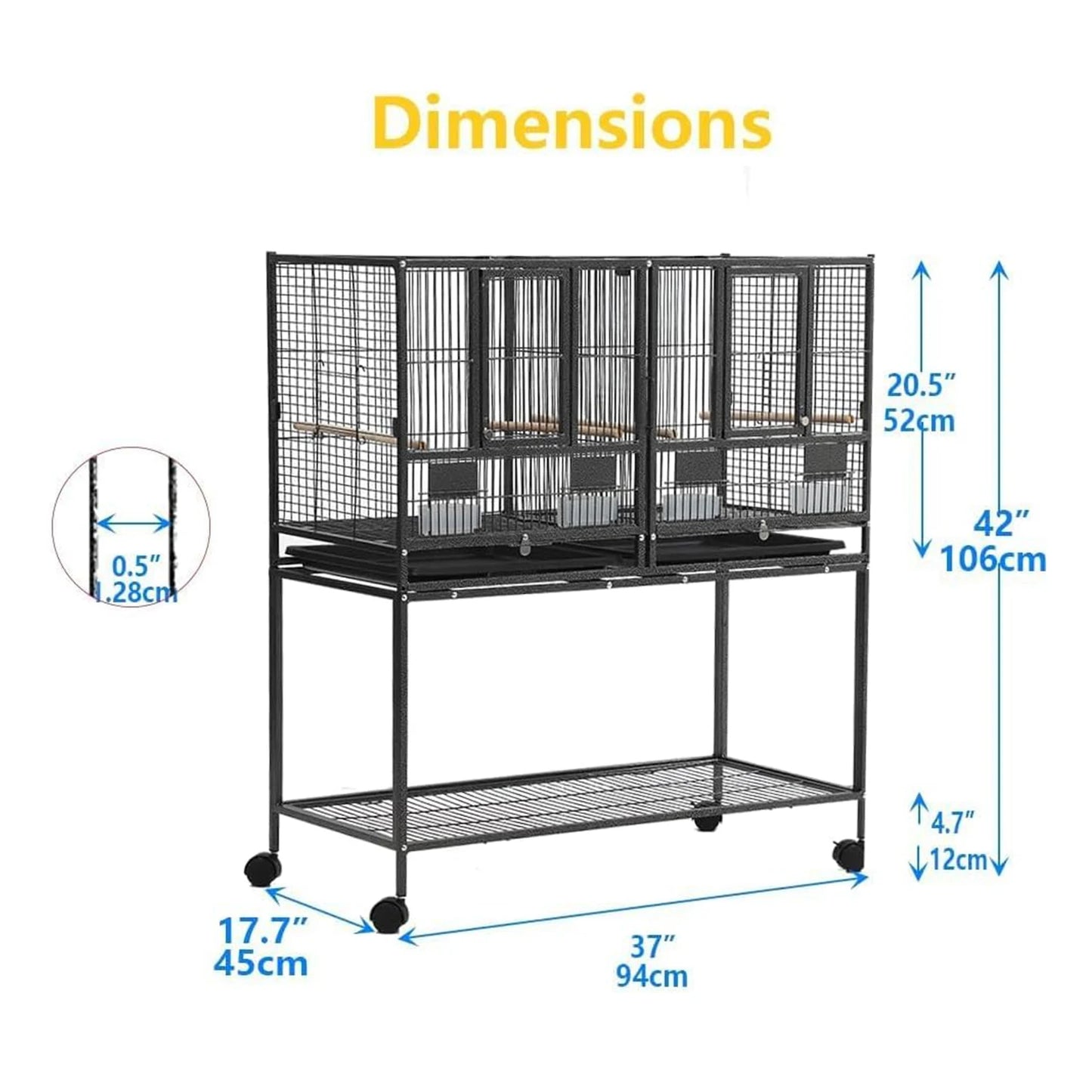 Acekool Breeding Flight Bird Cage With Detachable Rolling Stand
