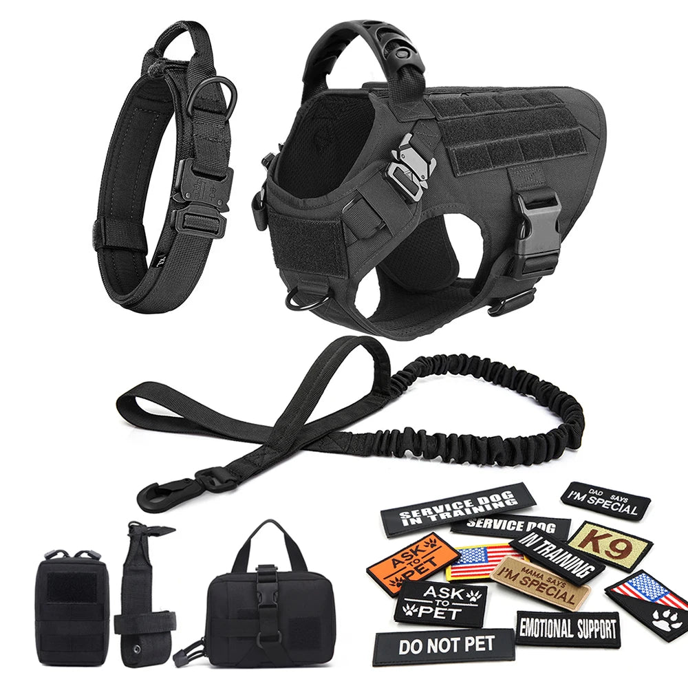 PETRAVELCN Military Large Dog Harness Vest Leash Patches Set