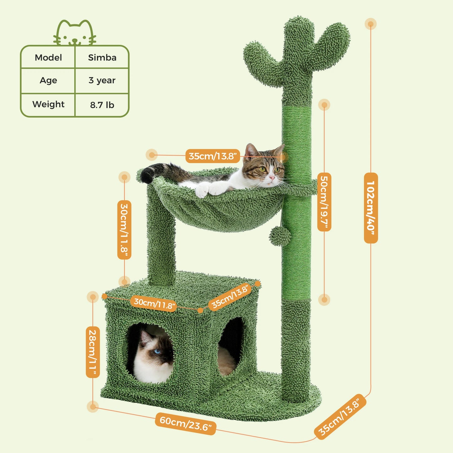 PEQULTICN Cactus Cat Tree Condo Hammock Ball
