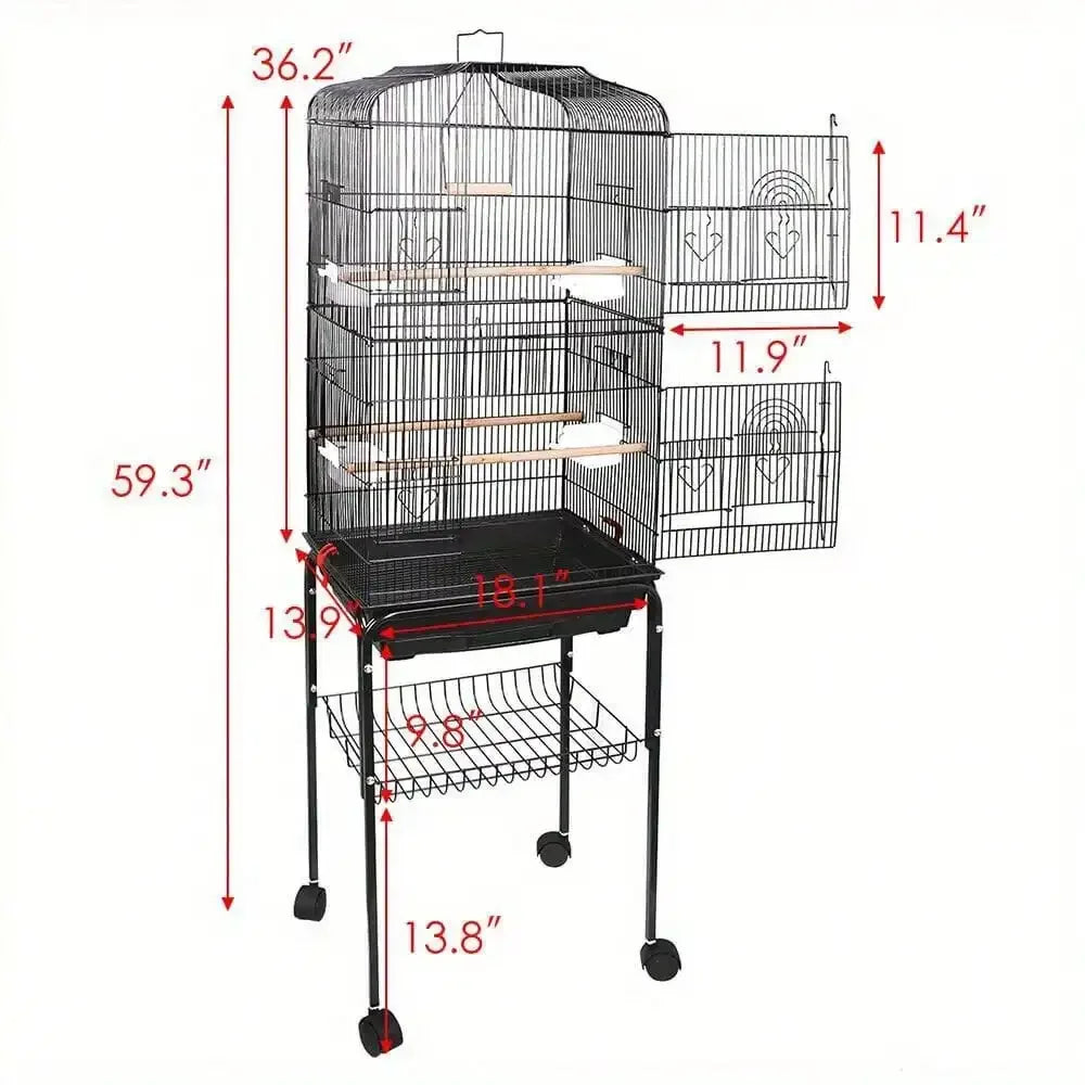 Durable Steel Bird Cage With Rolling Stand For Parrots And Lovebirds