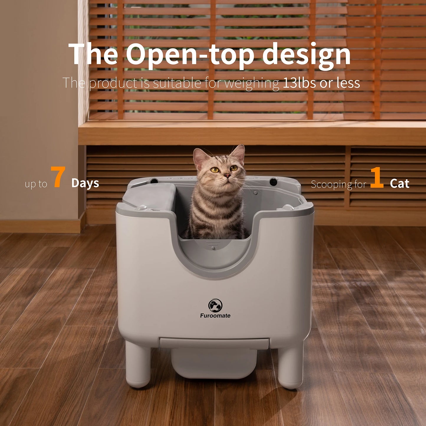 Furoomate F6 Self-Cleaning Open-Top Litter Box With Odor Control
