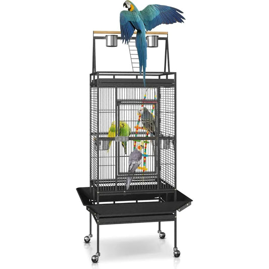 NONECN Wrought Iron Bird Cage With Rolling Stand For Birds