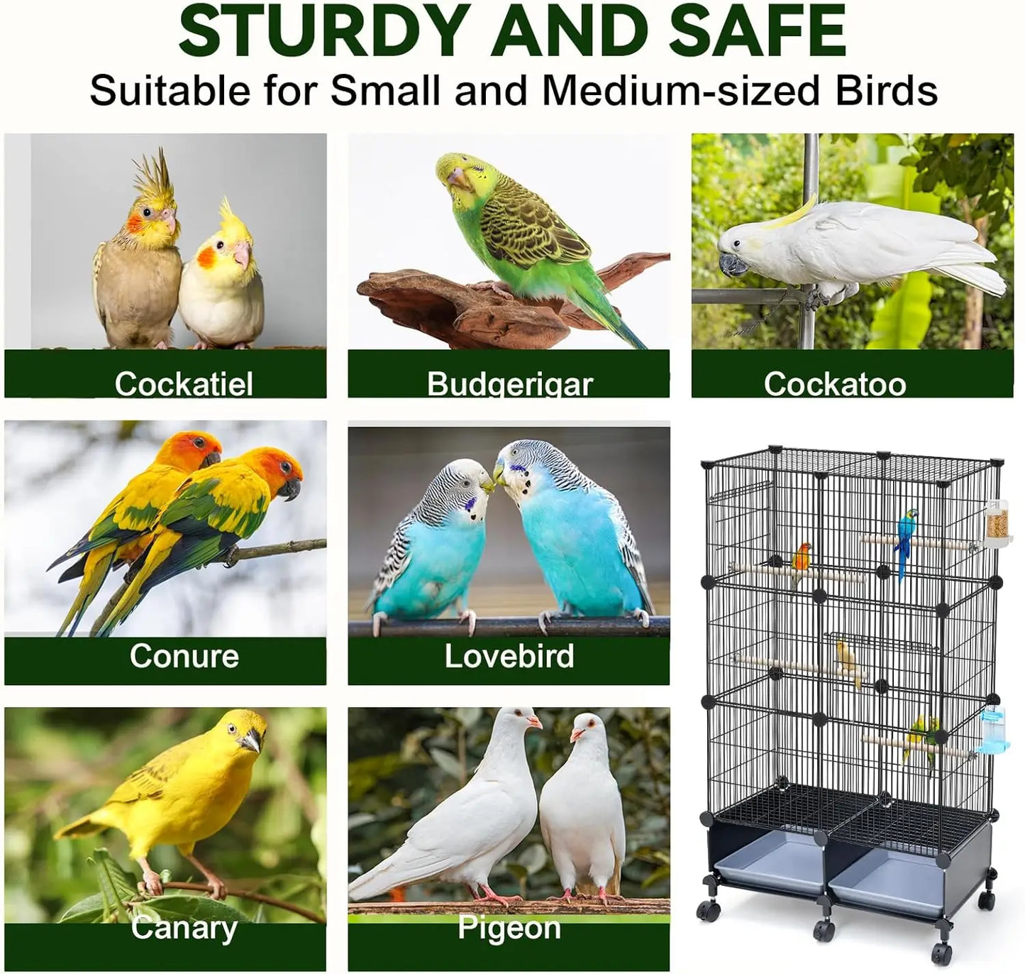 Spacious Bird Cage With Wooden Perches Water Bottle And Feeder