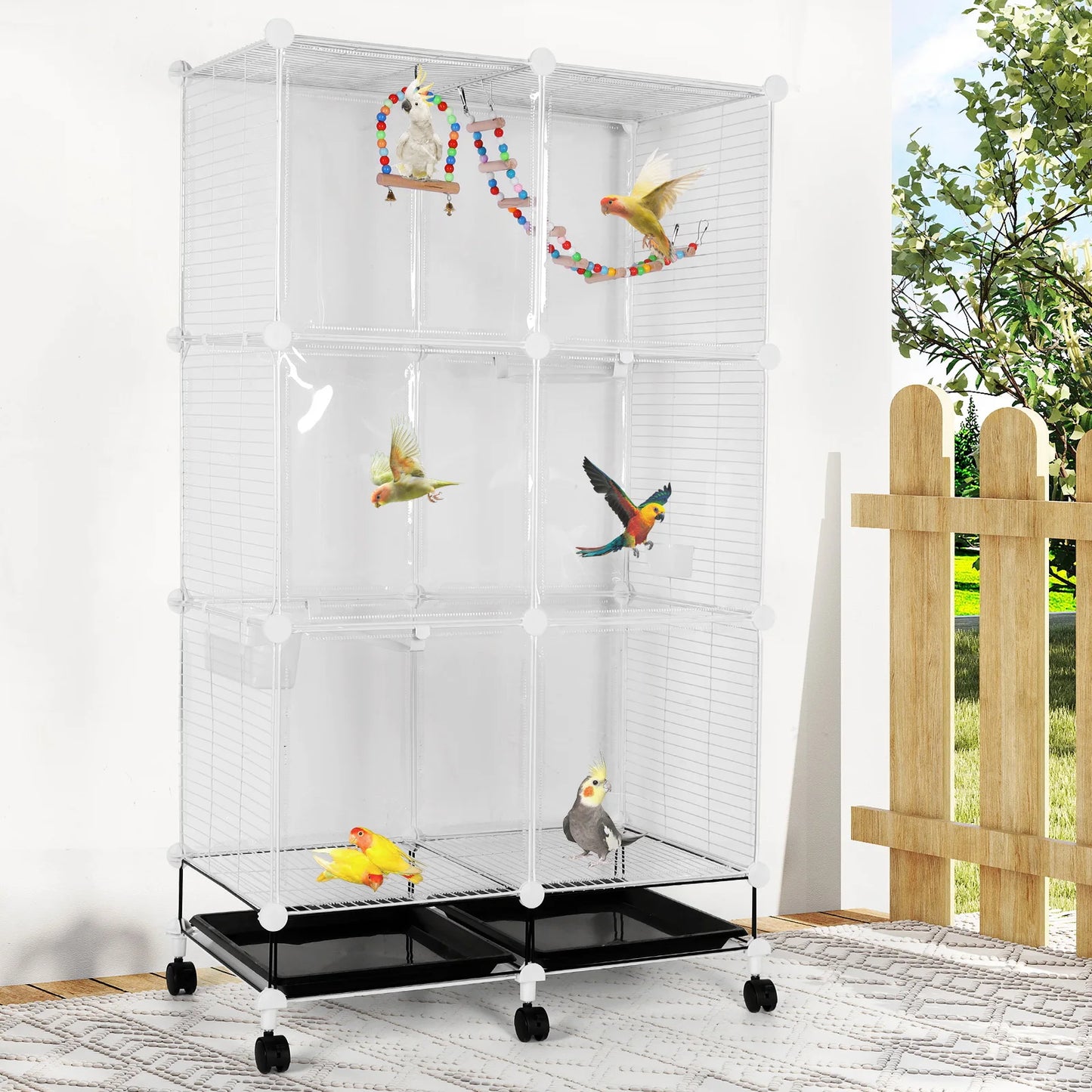 Bird Cage Universal Wheel With Stand Tray Swing Ladder