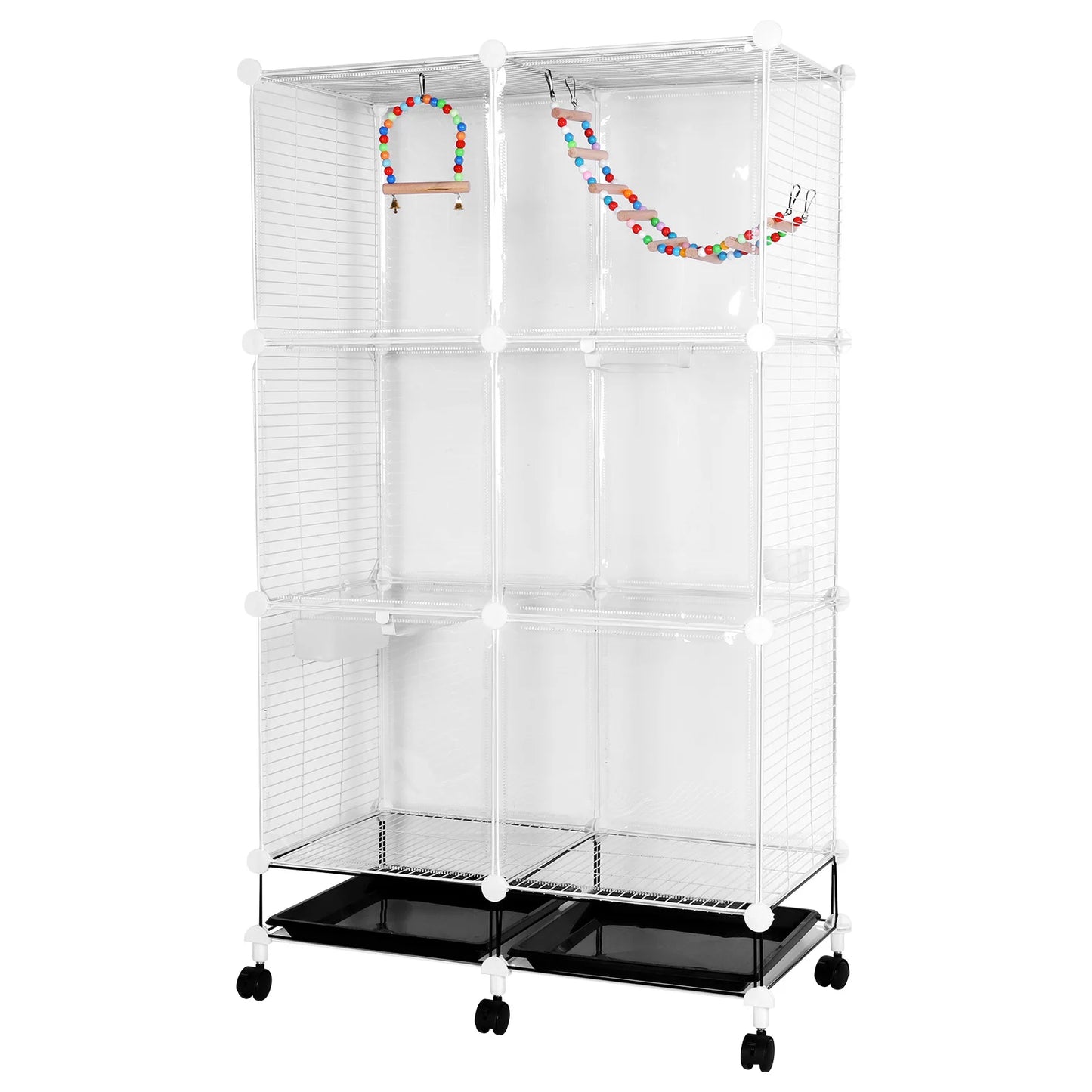 Bird Cage Universal Wheel With Stand Tray Swing Ladder
