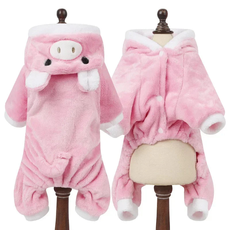 NONECN Cartoon Animal Dog Costume Fleece Pajama For Small Pets