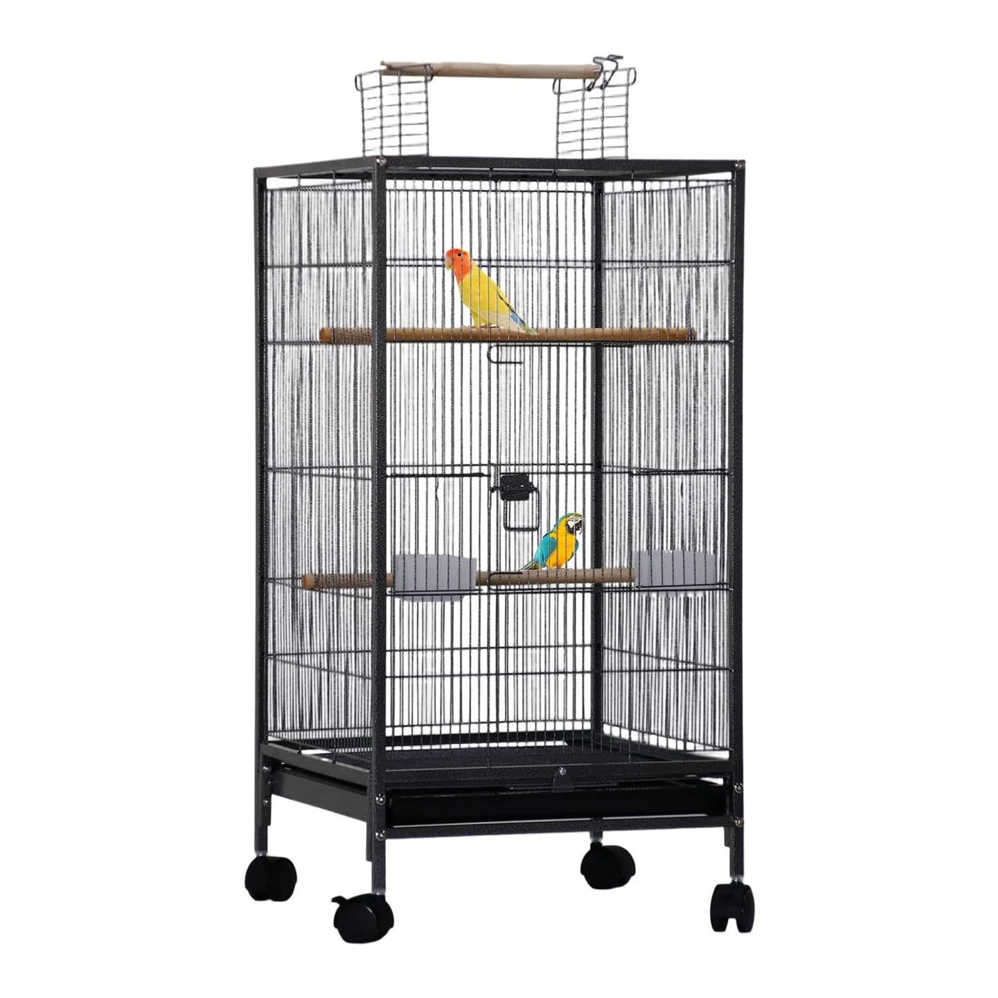 HiMISSCN Open Top Bird Cage With Rolling Stand And Feeder