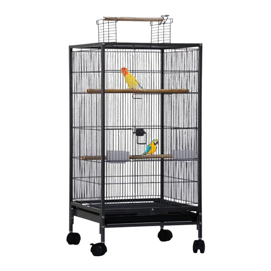 HiMISSCN Open Top Bird Cage With Rolling Stand And Feeder