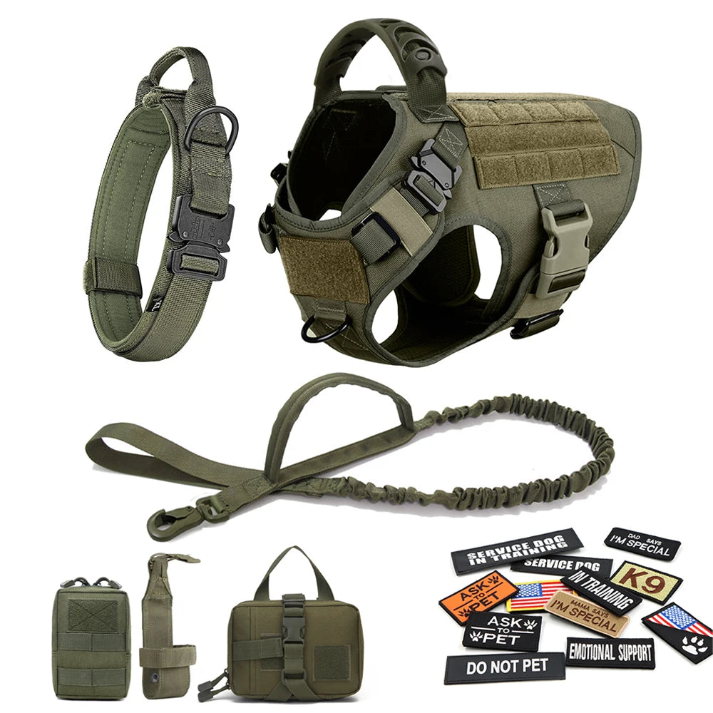 PETRAVELCN Military Large Dog Harness Vest Leash Patches Set