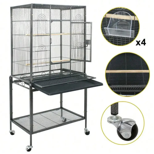Durable Steel Bird Cage With Rolling Stand For Parrots And Lovebirds