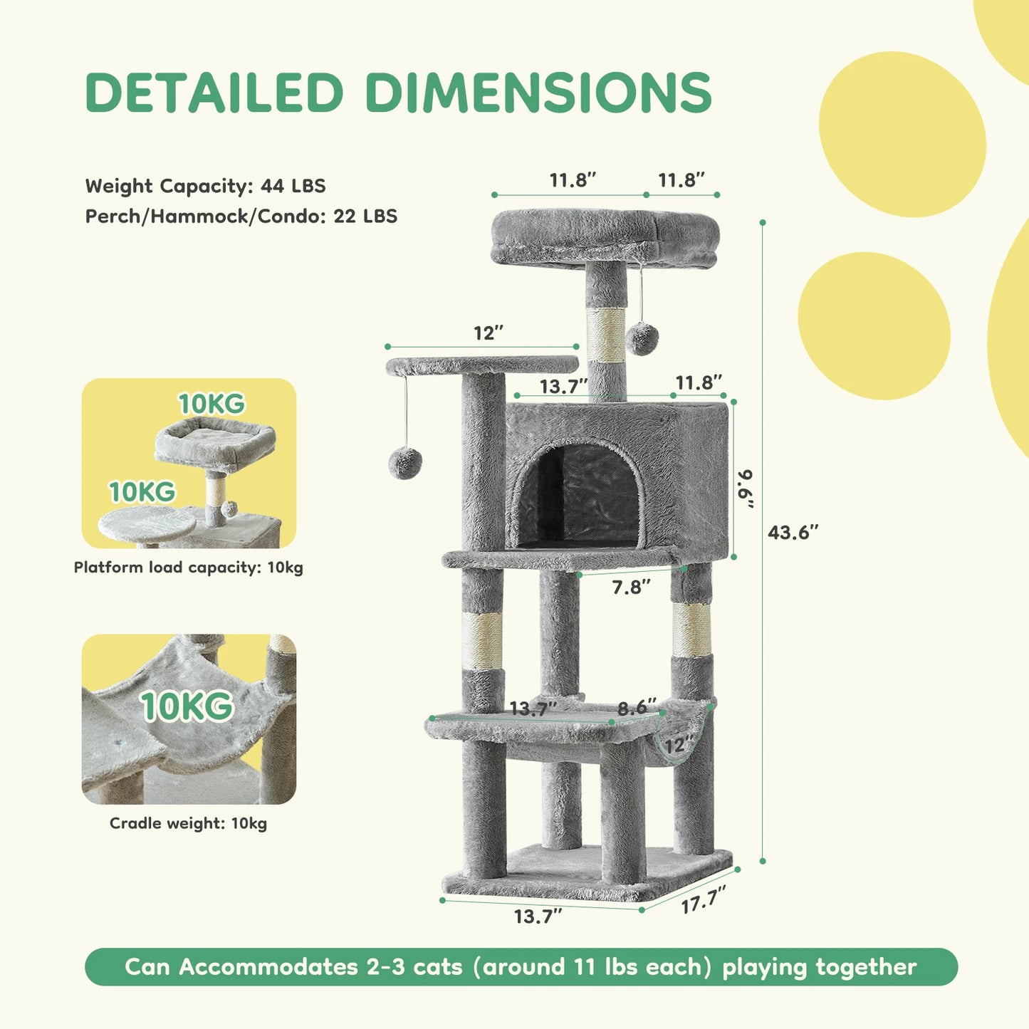 JHK Cat Tree Tower for Multi Cat Climbing Sisal Posts