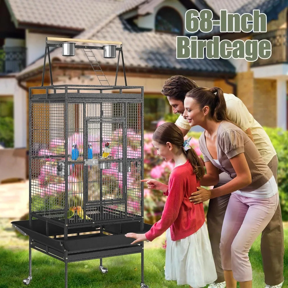 Playtop Parrot Cage With Rolling Stand Wrought Iron