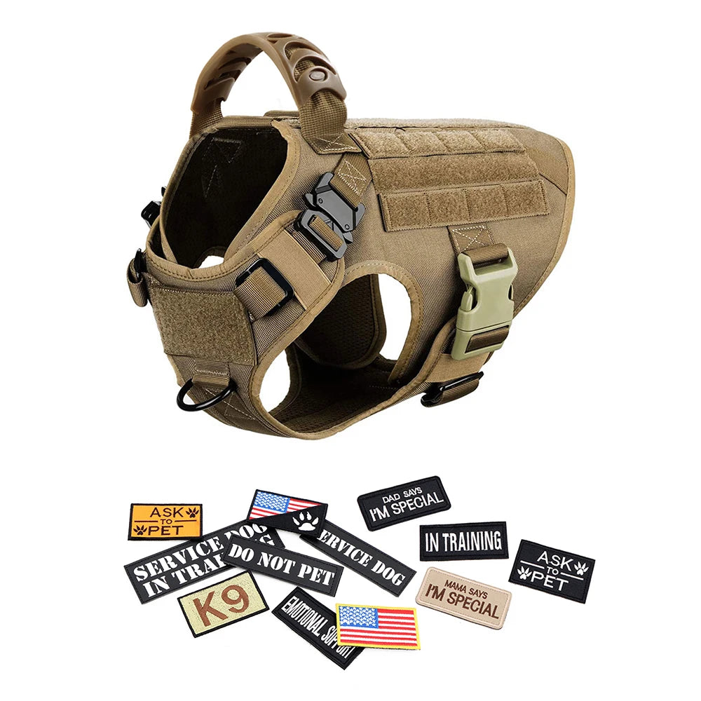 PETRAVELCN Military Large Dog Harness Vest Leash Patches Set
