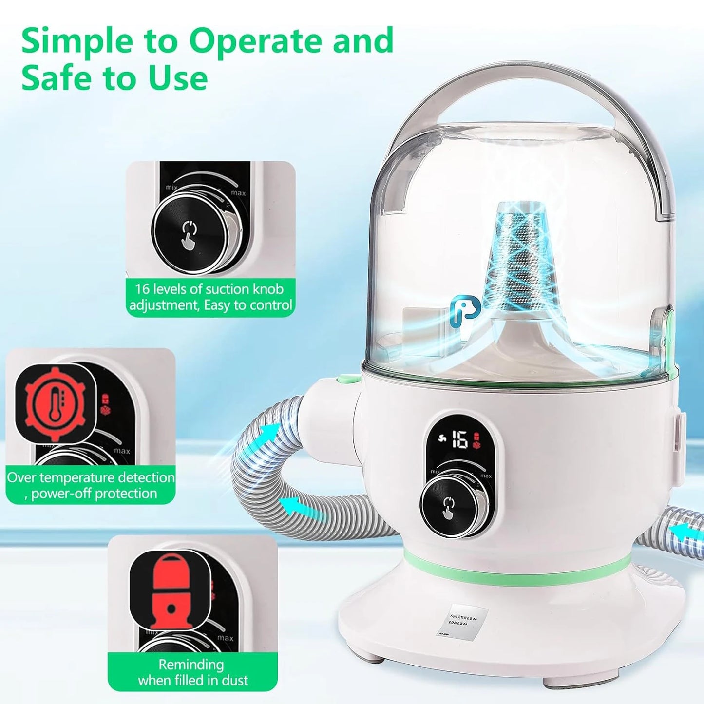HiMISS Pet Grooming Kit With Quiet Vacuum And Five Tools