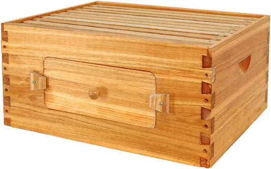 Deep Beehive Box With Window Langstroth, Natural Beeswax